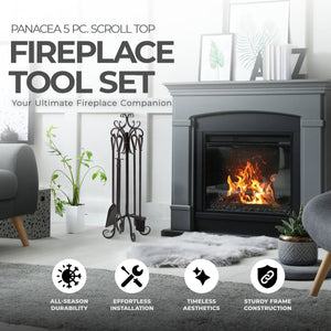 Panacea 5 Piece Scroll Top Fireplace Powder Coated Steel Accessory Tool Set - TRAPSKI