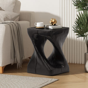 Twist Shape Side Table with Weather-Resistant Magnesium Oxide - Light Brown or Black