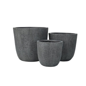 Lightweight MGO Planter Set of 3 with Crackle Texture - Gray