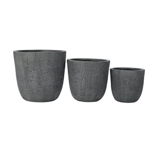 Lightweight MGO Planter Set of 3 with Crackle Texture - Gray