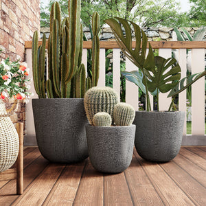 Lightweight MGO Planter Set of 3 with Crackle Texture - Gray