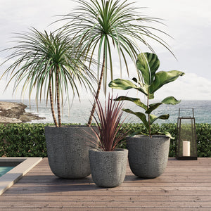 Lightweight MGO Planter Set of 3 with Crackle Texture - Gray