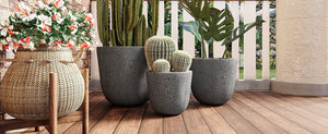 Lightweight MGO Planter Set of 3 with Crackle Texture - Gray