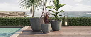 Lightweight MGO Planter Set of 3 with Crackle Texture - Gray