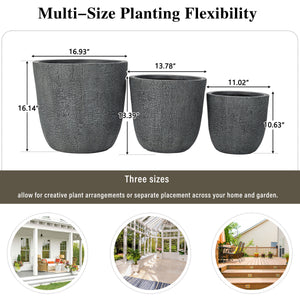Lightweight MGO Planter Set of 3 with Crackle Texture - Gray