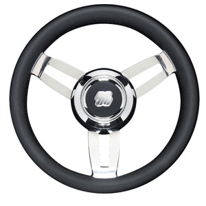 Uflex Morosini 13.8" Steering Wheel - Black Polyurethane w/Stainless Steel Spokes Chrome Hub - TRAPSKI