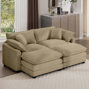 Modern Modular Cushion Sofa Set with Ottoman - Fabric, Multiple Colors