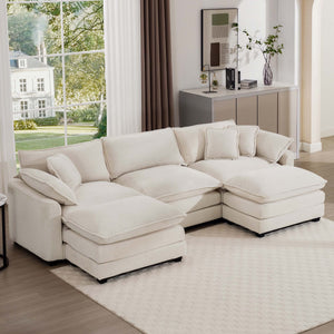 Modern Modular Cushion Sofa Set with Ottoman - Fabric, Multiple Colors