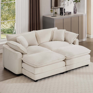 Modern Modular Cushion Sofa Set with Ottoman - Fabric, Multiple Colors