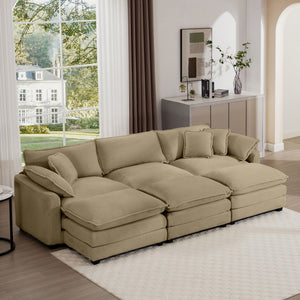 Modern Modular Cushion Sofa Set with Ottoman - Fabric, Multiple Colors