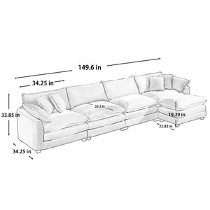 Modern Modular Cushion Sofa Set with Ottoman - Fabric, Multiple Colors