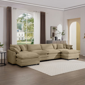 Modern Modular Cushion Sofa Set with Ottoman - Fabric, Multiple Colors