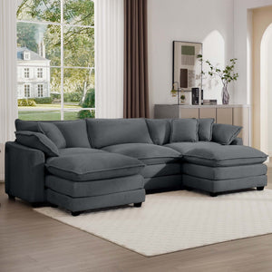 Modern Modular Cushion Sofa Set with Ottoman - Fabric, Multiple Colors