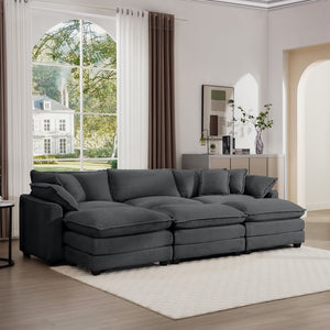 Modern Modular Cushion Sofa Set with Ottoman - Fabric, Multiple Colors