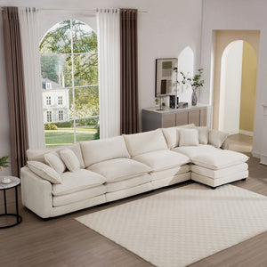 Modern Modular Cushion Sofa Set with Ottoman - Fabric, Multiple Colors
