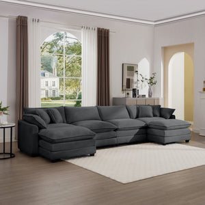 Modern Modular Cushion Sofa Set with Ottoman - Fabric, Multiple Colors