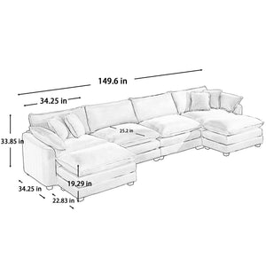 Modern Modular Cushion Sofa Set with Ottoman - Fabric, Multiple Colors