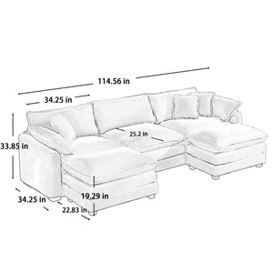 Modern Modular Cushion Sofa Set with Ottoman - Fabric, Multiple Colors