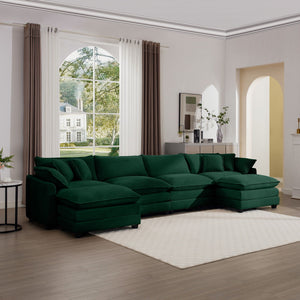 Modern Modular Cushion Sofa Set with Ottoman - Fabric, Multiple Colors