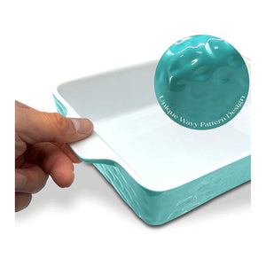 NutriChef Rectangular Ceramic 3 Piece Nonstick Kitchen Bakeware Pan Set, Aqua