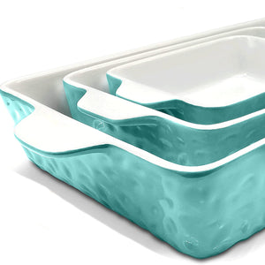 NutriChef Rectangular Ceramic 3 Piece Nonstick Kitchen Bakeware Pan Set, Aqua