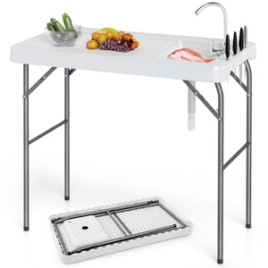 Folding Fish Cleaning Table with Sink and Rotatable Faucet