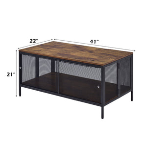 Antique Oak Coffee Table with Storage Compartment - Black