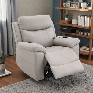 Beige Chenille Power Recliner with Lift, Heating & Massage - Beige
