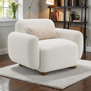 Boucle Accent Chair with Toss Pillow - Beige