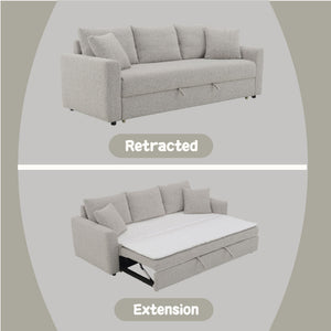 Boucle Sleeper Sectional Sofa with Pull-Out Bed - Beige