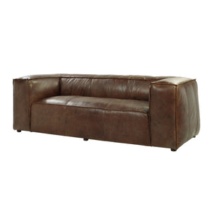 Brancaster Grain Leather Stationary Sofa with High Shelter Backrest - Brown