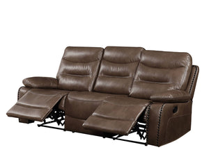 Brown Leather Gel Match 3 Piece Recliner Living Room Set with Storage Console - Brown