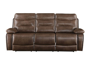Brown Leather Gel Match 3 Piece Recliner Living Room Set with Storage Console - Brown