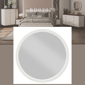 Carena Round Wall Mirror with Poplar Wood Frame - Gray