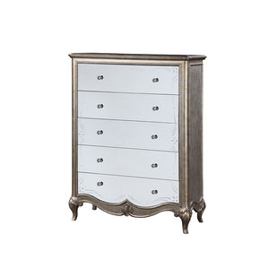 Champagne Accent Chest with Mirrored Drawers - Pearl Silver
