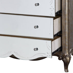 Champagne Accent Chest with Mirrored Drawers - Pearl Silver