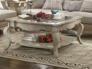 Chelmsford Clear Glass Coffee Table with Beveled Top and Shelf – Taupe