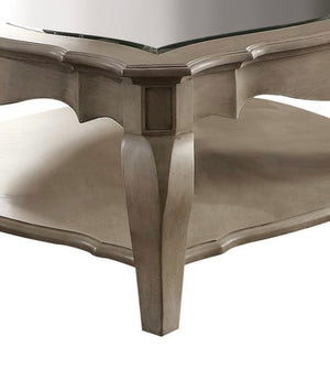 Chelmsford Clear Glass Coffee Table with Beveled Top and Shelf – Taupe