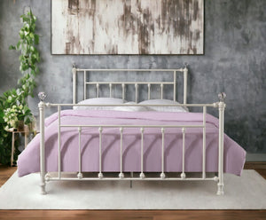 Comet Bed with Elegant Spindle Design - Metal Panel Bed - White