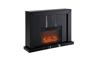 Drisana Mirrored Fireplace with Marble Grain Design - Black