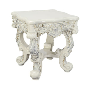 Elegant White Coffee Table with Sculptured Floral Legs - Antique White