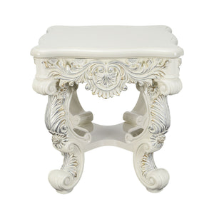 Elegant White Coffee Table with Sculptured Floral Legs - Antique White