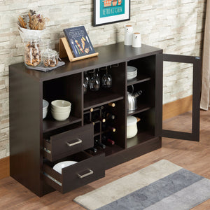 Espresso Wood Wine Cabinet with Glass Door & Stemware Rack - Hazen