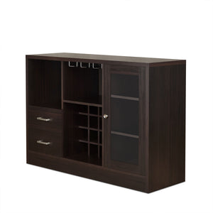 Espresso Wood Wine Cabinet with Glass Door & Stemware Rack - Hazen