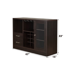 Espresso Wood Wine Cabinet with Glass Door & Stemware Rack - Hazen