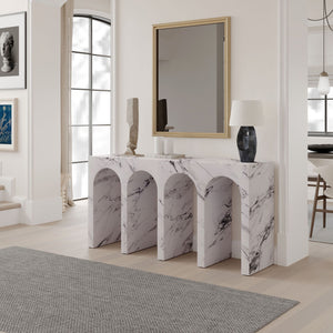 Fritzy Engineered Stone Console Table with Waterproof Faux Marble Surface - Gray or White