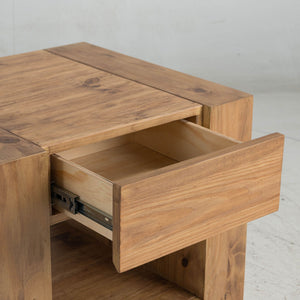 Harlan Oak End Table with Storage and Wheels - Light Brown