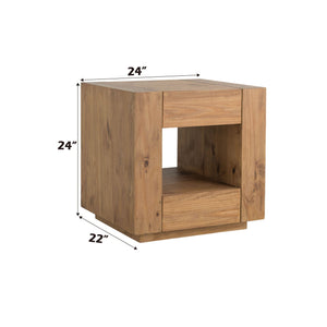 Harlan Oak End Table with Storage and Wheels - Light Brown