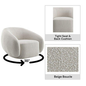 Isabel Swivel Chair with Bouclé Upholstery and Wooden Frame - Light Brown or Beige