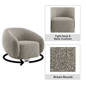 Isabel Swivel Chair with Bouclé Upholstery and Wooden Frame - Light Brown or Beige